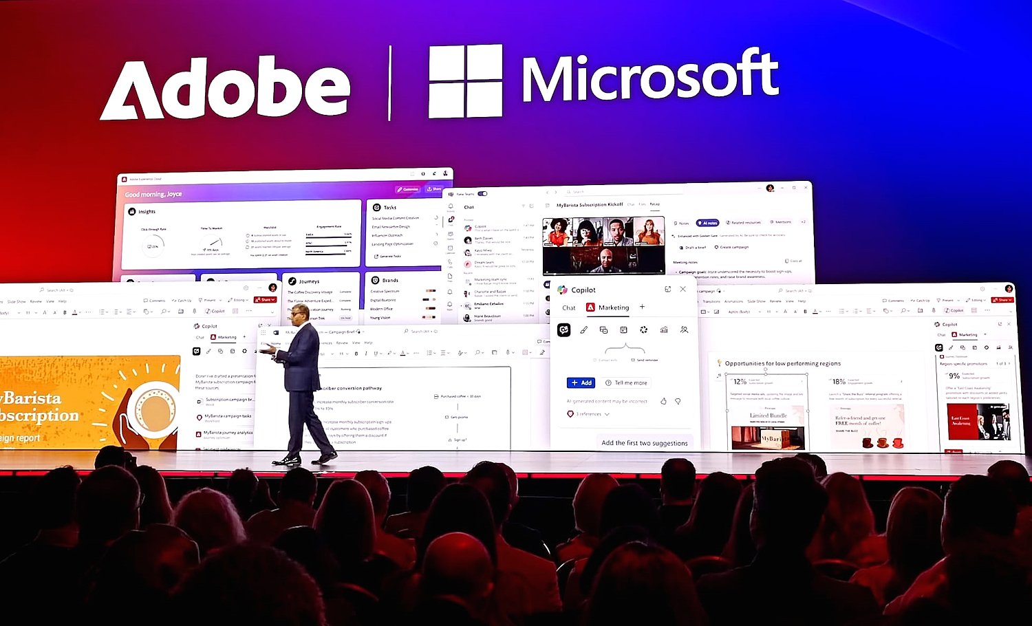 Photo Adobe Summit 2024-Anil Chakravarthy, président Digital Experience chez Adobe présente le partenariat avec Microsoft